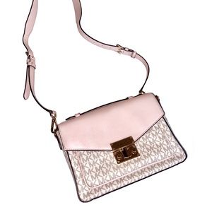 Michael Kors Signature Logo Pink and Cream Handbag Purse